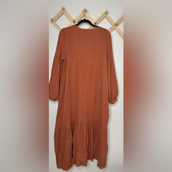 7 for all Mankind Gauzy Burnt Orange Dress Sz XS - Picture 7 of 7